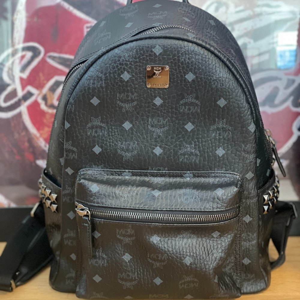 MCM BLACK STUDDED BACKPACK